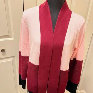 NWT Color blocked , Karen Scott's open-front cardigan